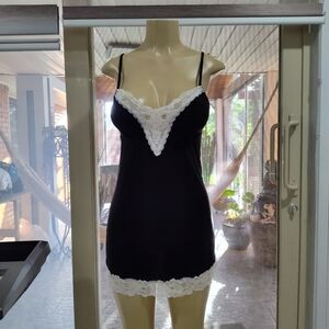 Victoria's Secret Black and White Chemise with Lace Trim
